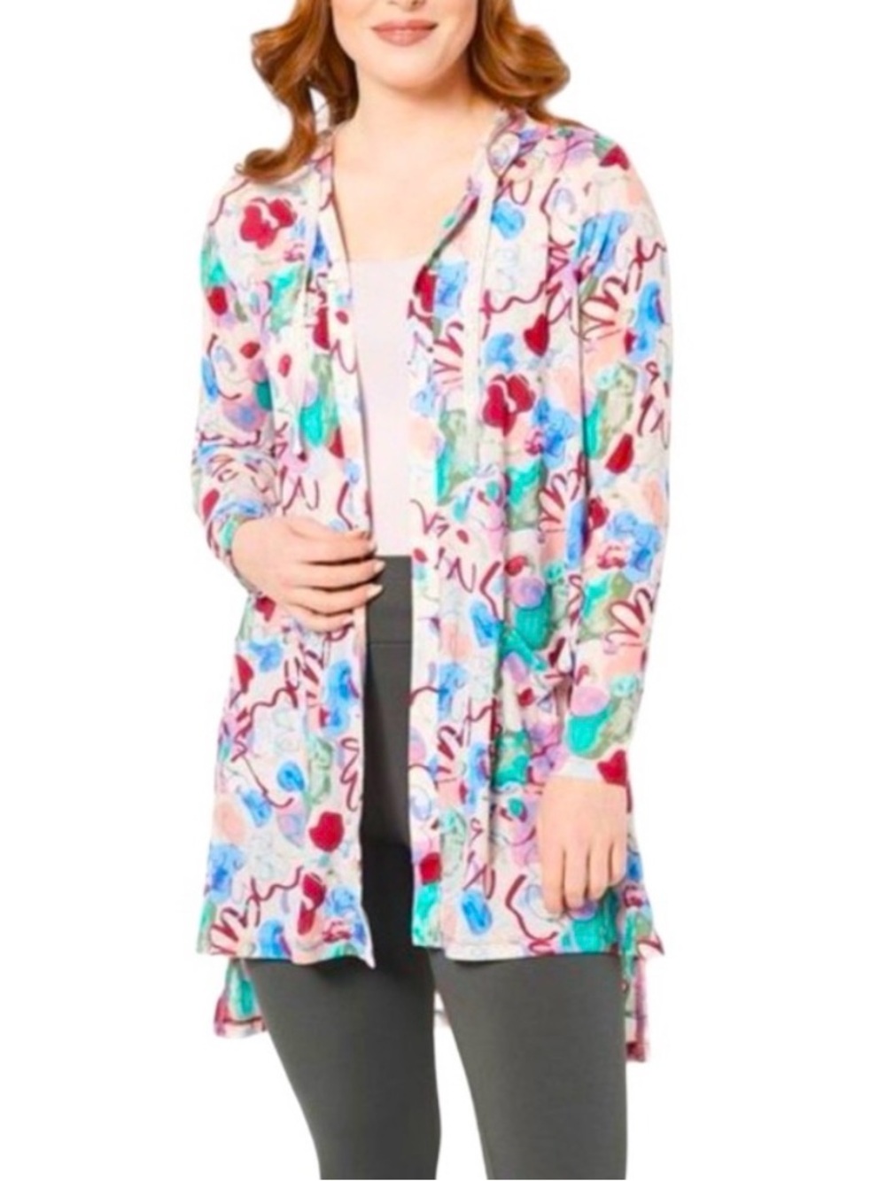 LOGO Lori Goldstein Beach to Street Sheer Mesh Hooded Cardigan Coverup 1X
